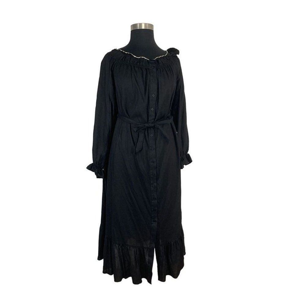 Eloquii 18/20 Black Maxi Peasant Shirt Dress Boho Drop Shoulder Puff Sleeve Goth - Picture 7 of 9